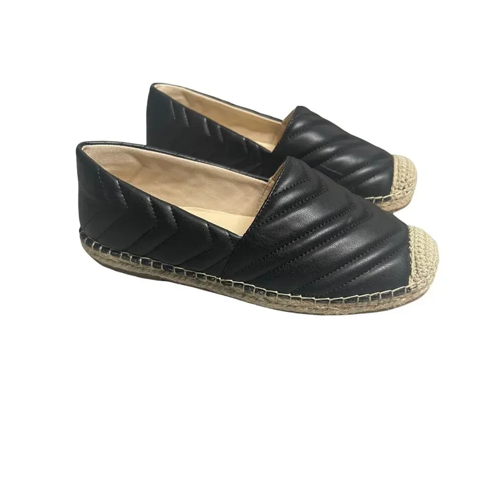 Steve Madden Winnow Quilted Espadrille Flats Slip On Resort Chic Black Shoe Sz 8